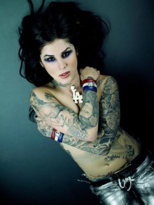 Kat Von D Portrait And Flower Tattoo